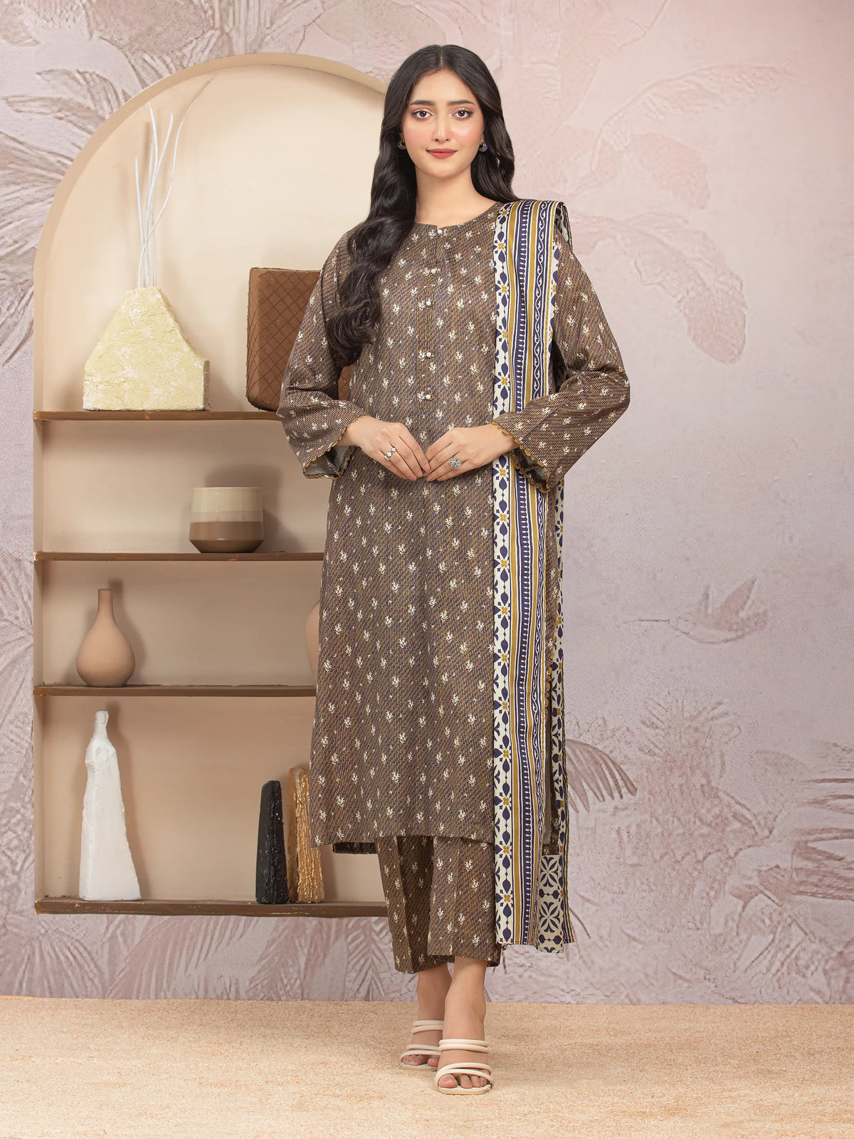 EDENROBE-35012-Unstitched Mehndi Printed Lawn 3 Piece -