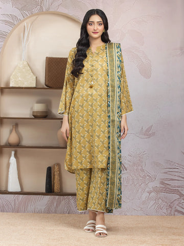 EDENROBE-35015-Unstitched Golden Printed Lawn 3 Piece