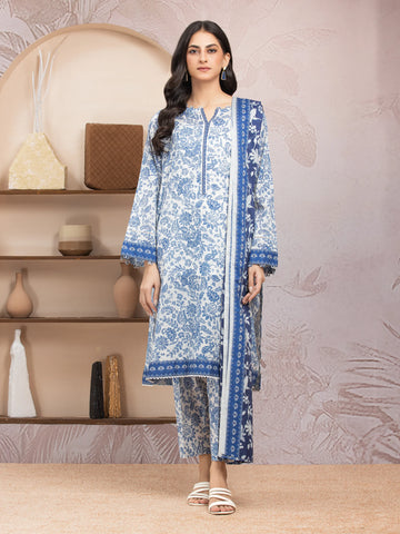 EDENROBE-35023-Unstitched White & Blue Printed Lawn 3 Piece