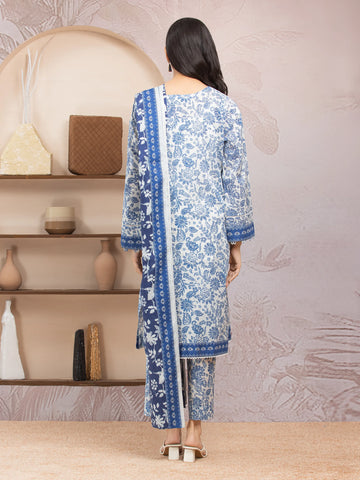 EDENROBE-35023-Unstitched White & Blue Printed Lawn 3 Piece