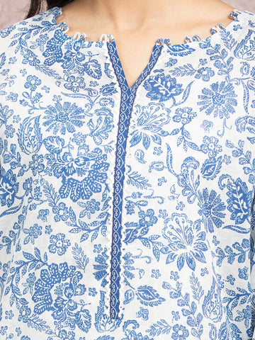 EDENROBE-35023-Unstitched White & Blue Printed Lawn 3 Piece