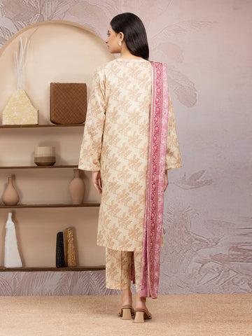 EDENROBE-35025-Unstitched Beige Printed Lawn 3 Piece