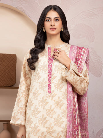 EDENROBE-35025-Unstitched Beige Printed Lawn 3 Piece