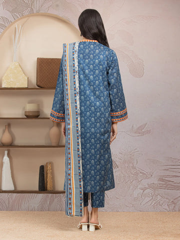 EDENROBE-35026-Unstitched Blue Printed Lawn 3 Piece