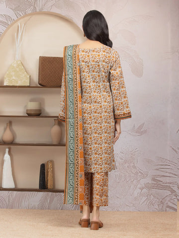 EDENROBE-35027-Unstitched White & Brown Printed Lawn 3 Piece