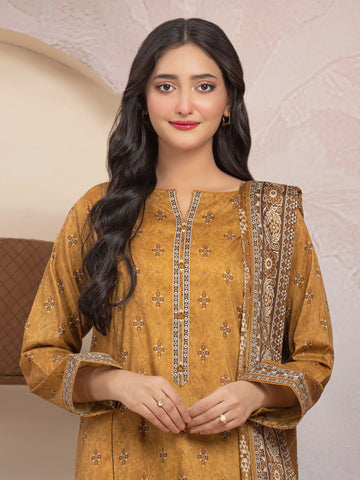 EDENROBE-35028-Unstitched Brown Printed Lawn 3 Piece