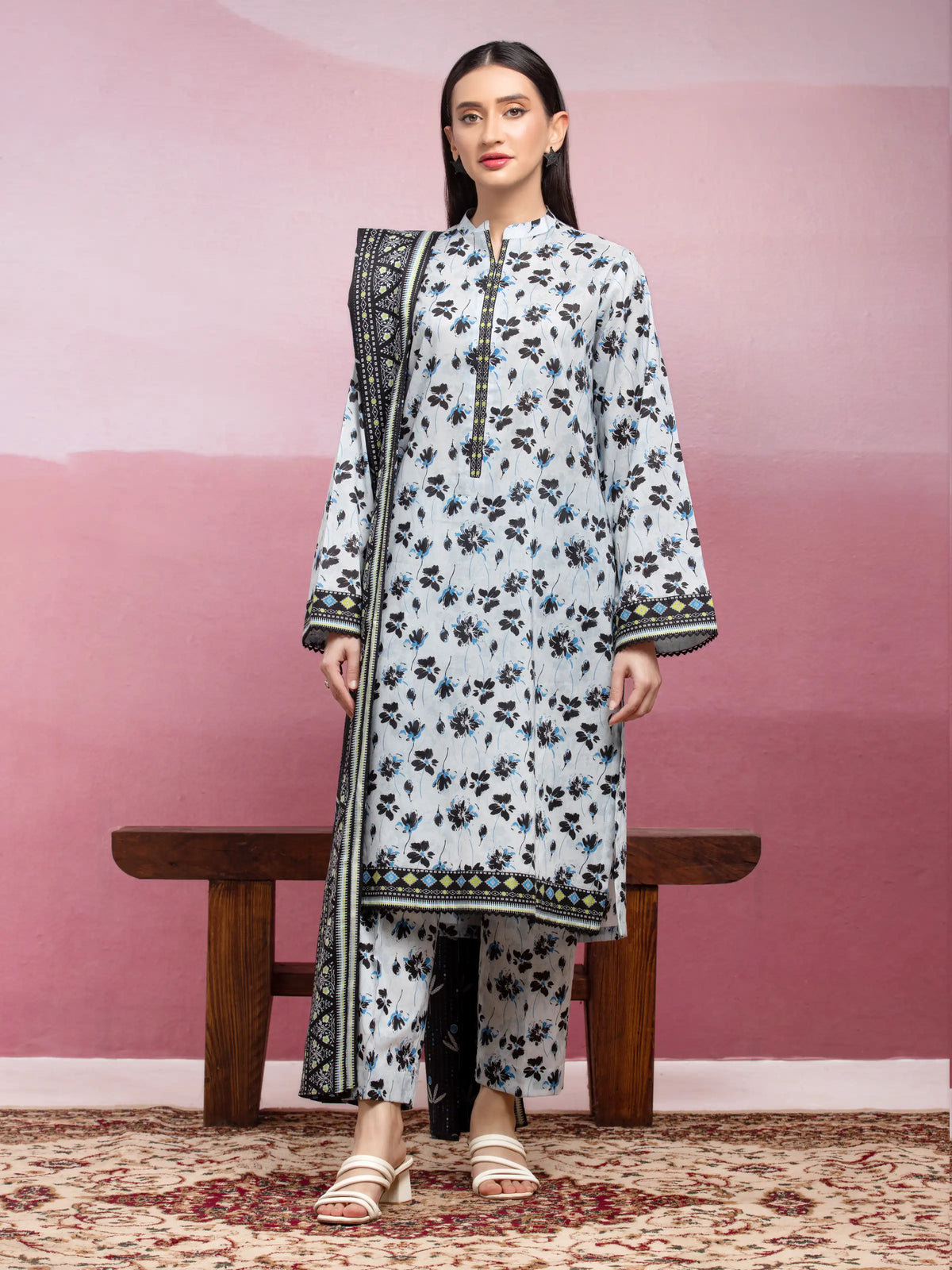EDENROBE-35031-Unstitched Light Blue Printed Lawn 3 Piece -