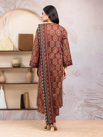 EDENROBE-35034-Unstitched Chocolate Brown Printed Lawn 3 Piece