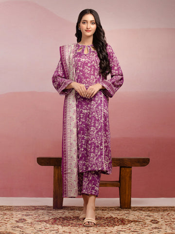 EDENROBE-35035-Unstitched Purple Printed Lawn 3 Piece