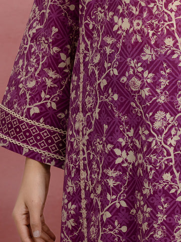 EDENROBE-35035-Unstitched Purple Printed Lawn 3 Piece