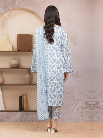 EDENROBE-35037-Unstitched White & Blue Printed Lawn 3 Piece