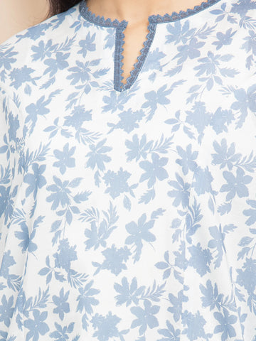 EDENROBE-35037-Unstitched White & Blue Printed Lawn 3 Piece