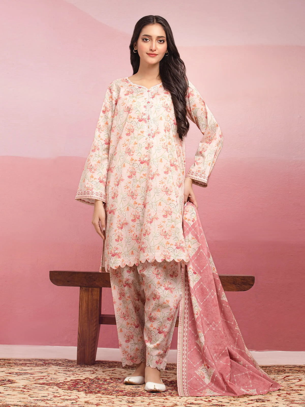 EDENROBE-35050-Unstitched Light Pink Printed Lawn 3 Piece -