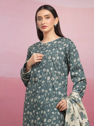 EDENROBE-35054-Unstitched Dark Teal Printed Lawn 3 Piece -