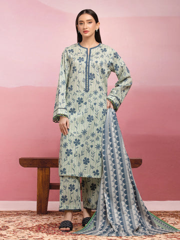 EDENROBE-35057-Unstitched Cream Multi Printed Lawn 3 Piece -