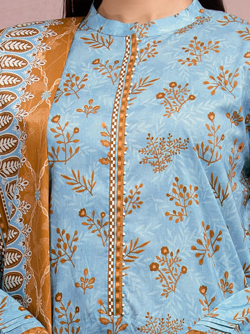 EDENROBE-35062-Unstitched Sea Green Block Print Cambric 3 Piece