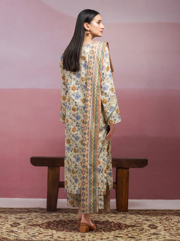 EDENROBE-35066-Unstitched Beige Printed Lawn 3 Piece