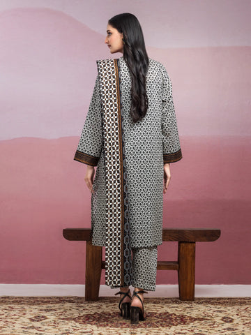 EDENROBE-35076-Unstitched Beige & Black Printed Lawn 3 Piece