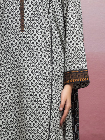 EDENROBE-35076-Unstitched Beige & Black Printed Lawn 3 Piece