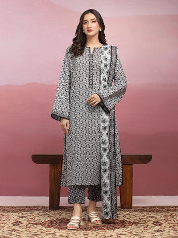 EDENROBE-35106-Unstitched White Printed Lawn 3 Piece