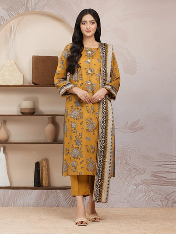EDENROBE-35200-Unstitched Mustard Printed Lawn 3 Piece