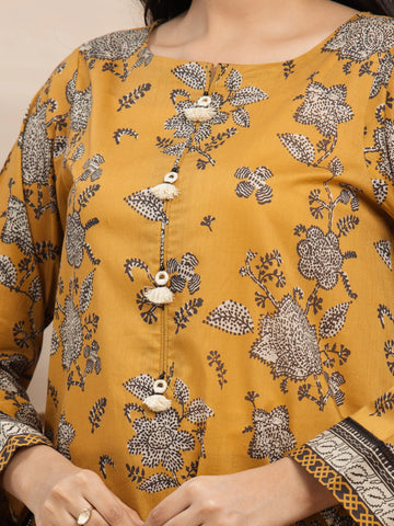 EDENROBE-35200-Unstitched Mustard Printed Lawn 3 Piece