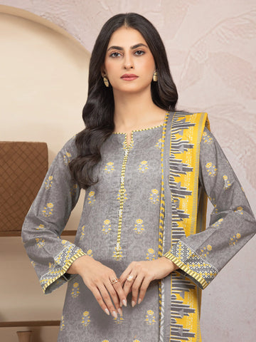 EDENROBE-35206-Unstitched Grey Printed Lawn 3 Piece -