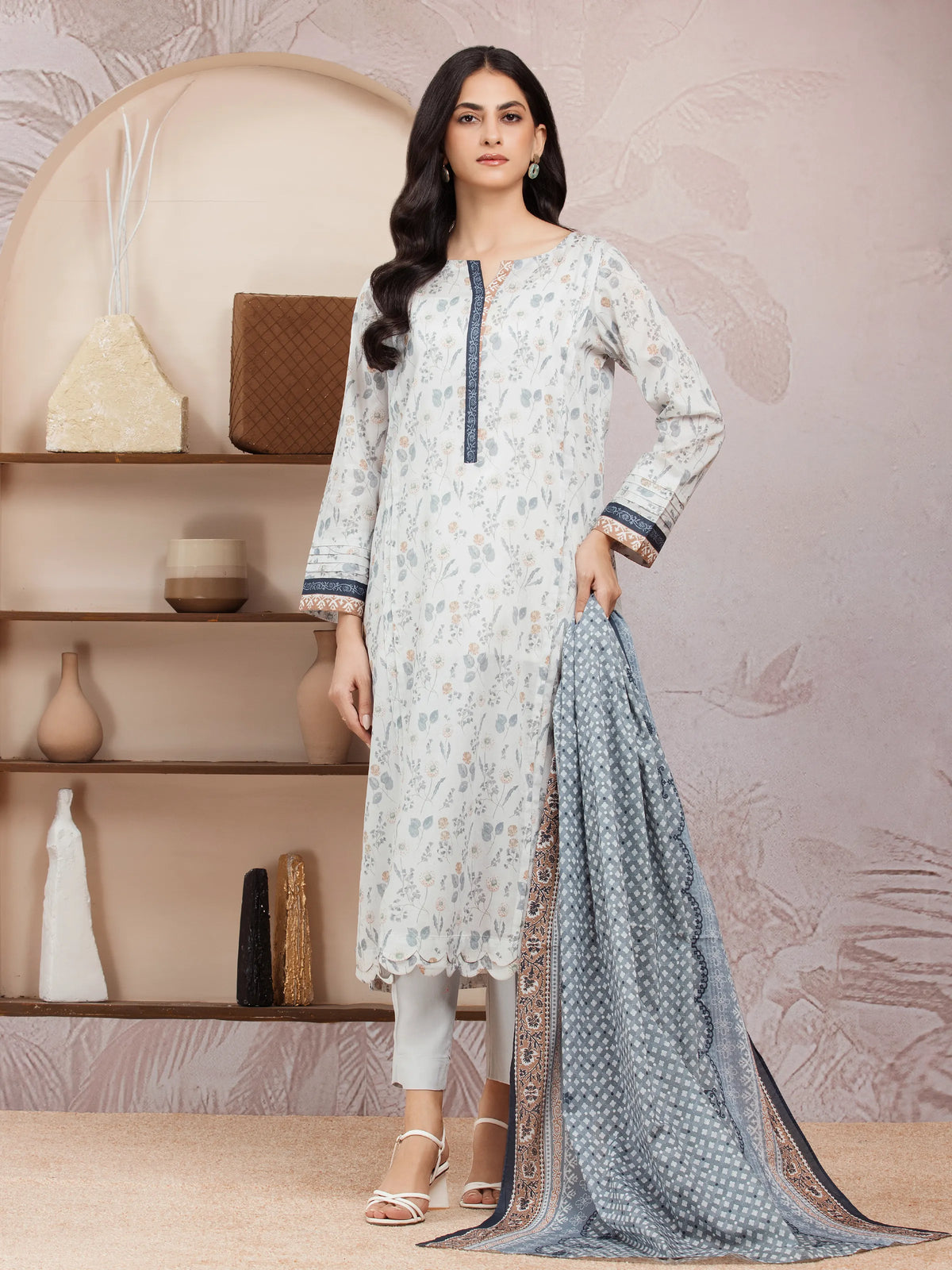 EDENROBE-35207-Unstitched Light Grey Printed Lawn 3 Piece