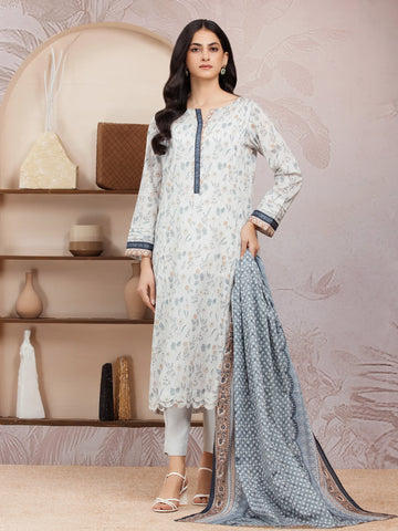 EDENROBE-35207-Unstitched Light Grey Printed Lawn 3 Piece