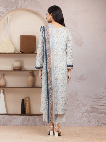 EDENROBE-35207-Unstitched Light Grey Printed Lawn 3 Piece