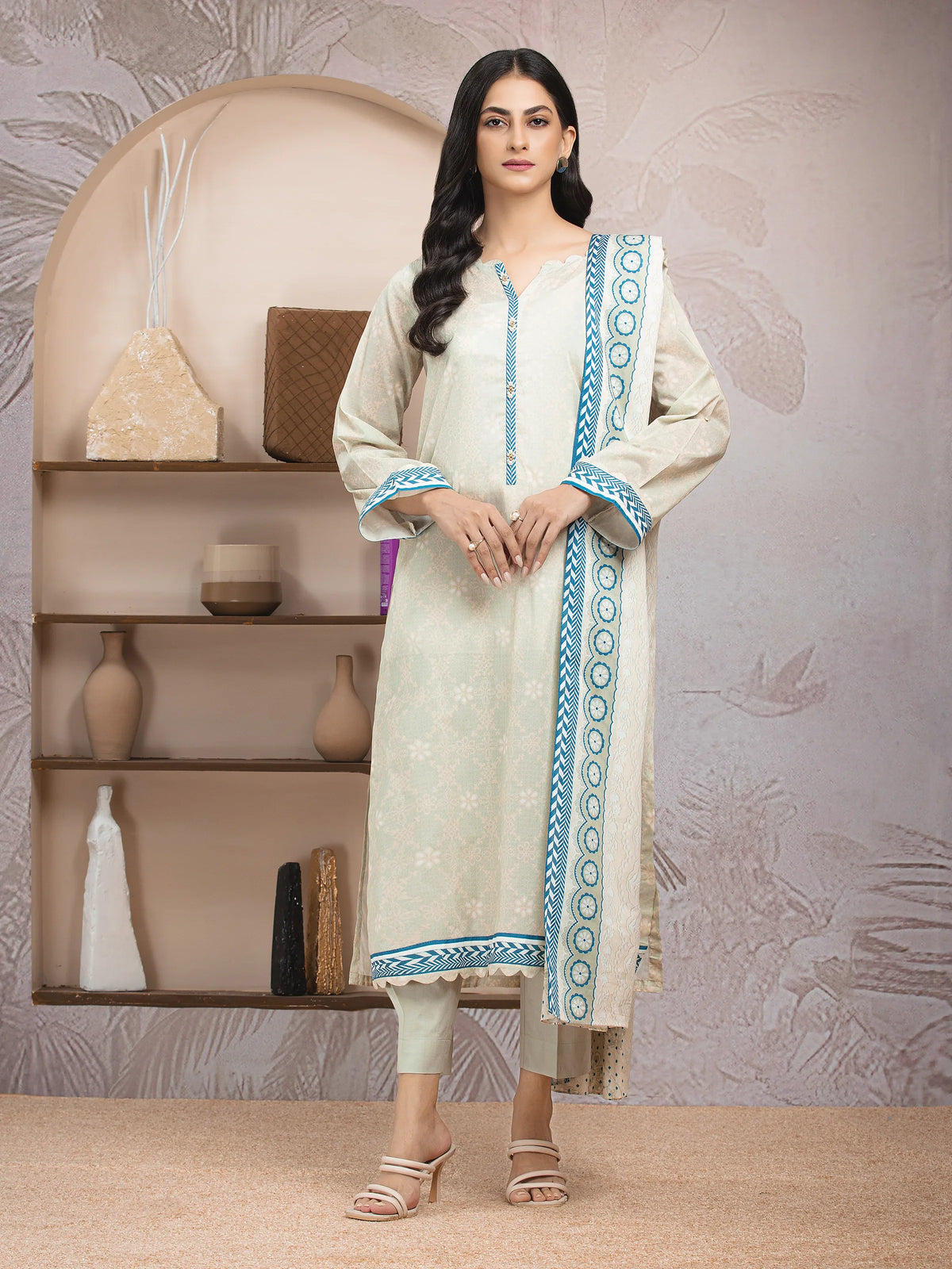 EDENROBE-35208-Unstitched Light Sage Printed Lawn 3 Piece