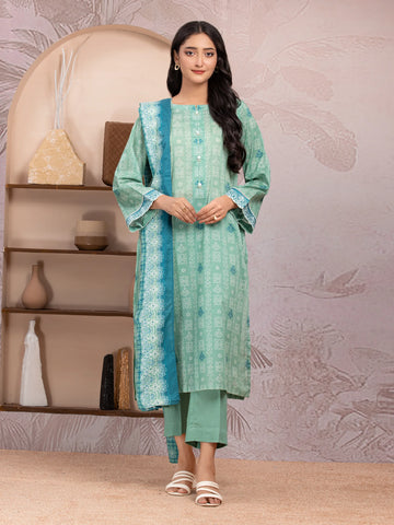 EDENROBE-35210-Unstitched Green Printed Lawn 3 Piece