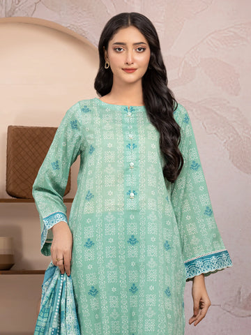 EDENROBE-35210-Unstitched Green Printed Lawn 3 Piece