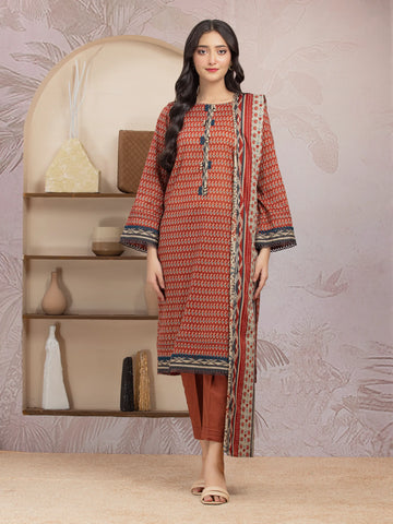 EDENROBE -35211-Unstitched Brown Printed Lawn 3 Piece