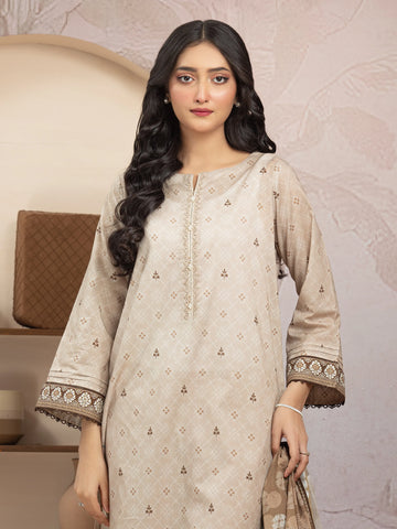 EDENROBE-35214-Unstitched Beige Printed Lawn 3 Piece