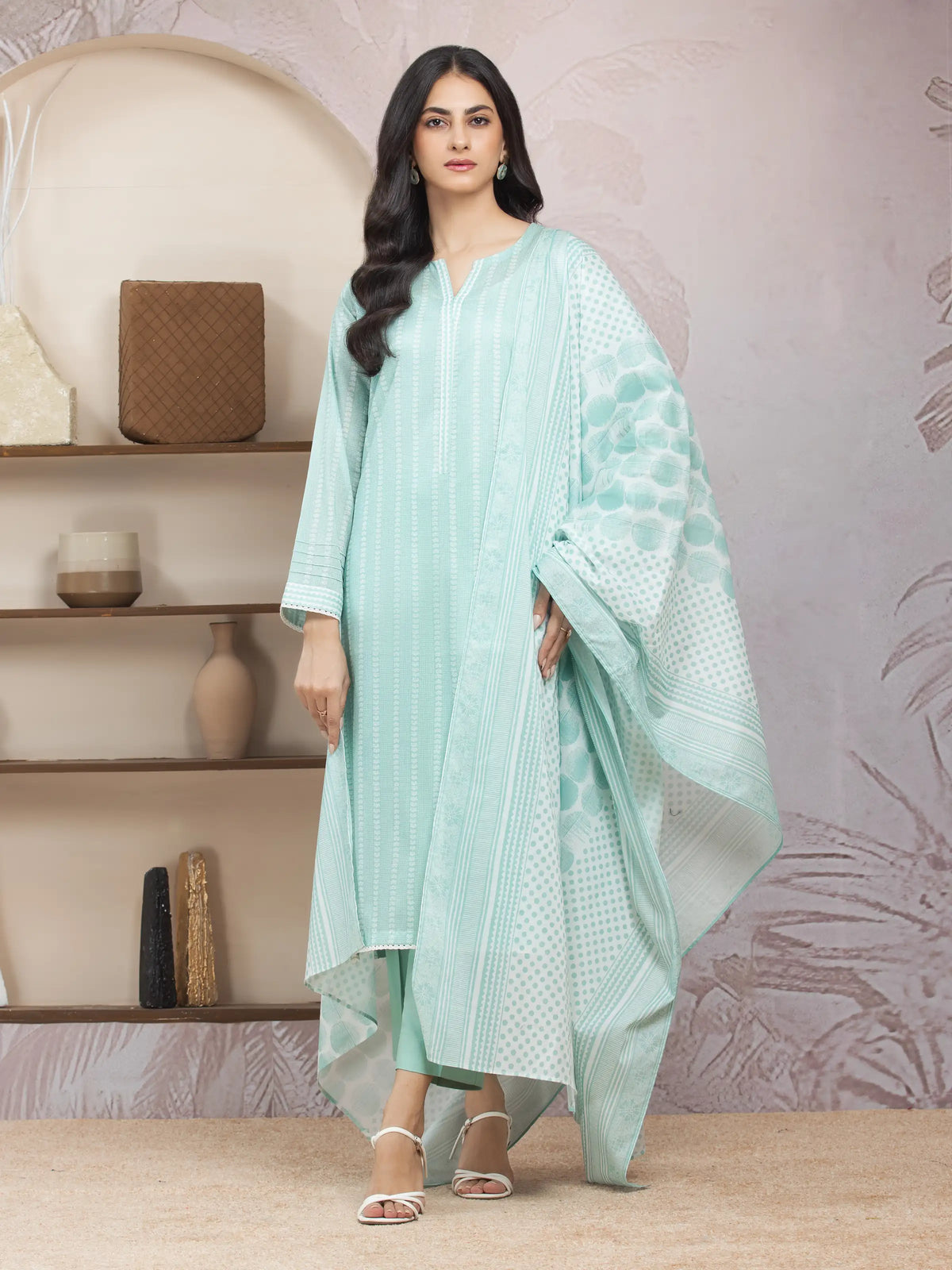 EDENROBE-35213-Unstitched Ice Green Printed Lawn 3 Piece