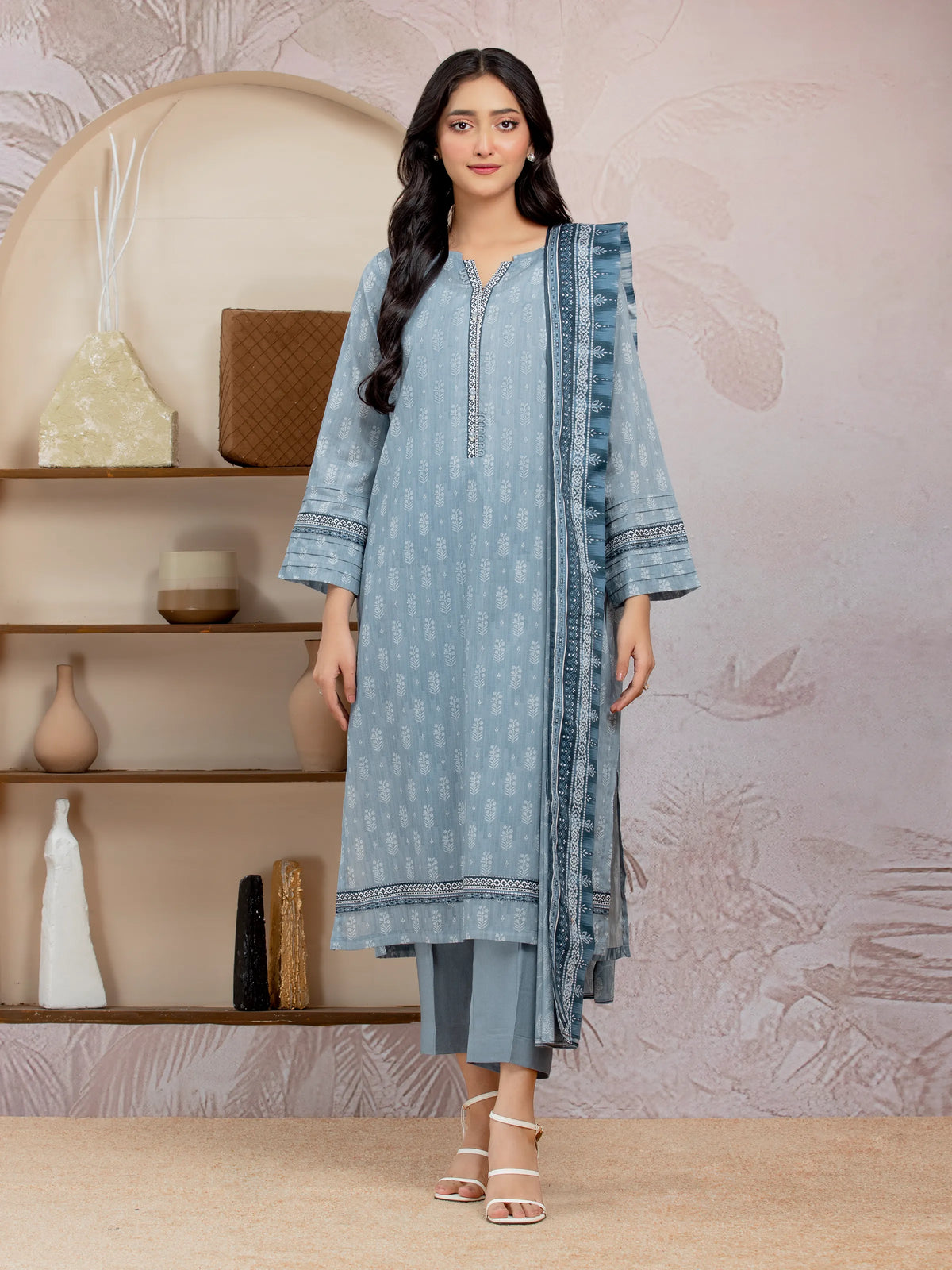 EDENROBE-35216-Unstitched Slate Blue Printed Lawn 3 Piece -