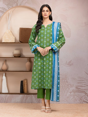 EDENROBE -35220-Unstitched Green Printed Lawn 3 Piece