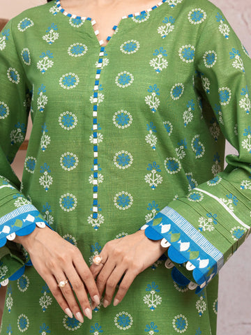 EDENROBE -35220-Unstitched Green Printed Lawn 3 Piece