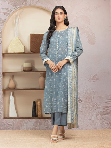 EDENROBE-35226-Unstitched Grey Printed Lawn 3 Piece
