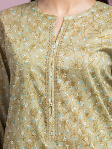 EDENROBE-35413-Unstitched Mehndi Printed Lawn 2 Piece -