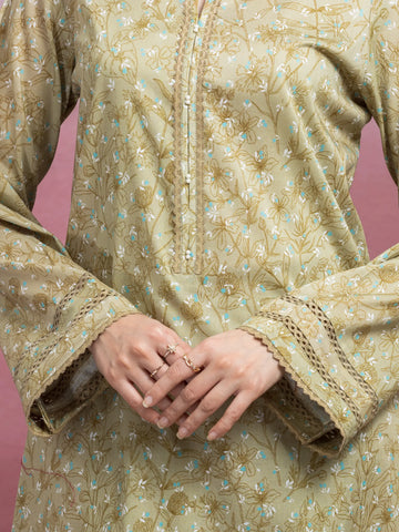 EDENROBE-35413-Unstitched Mehndi Printed Lawn 2 Piece -