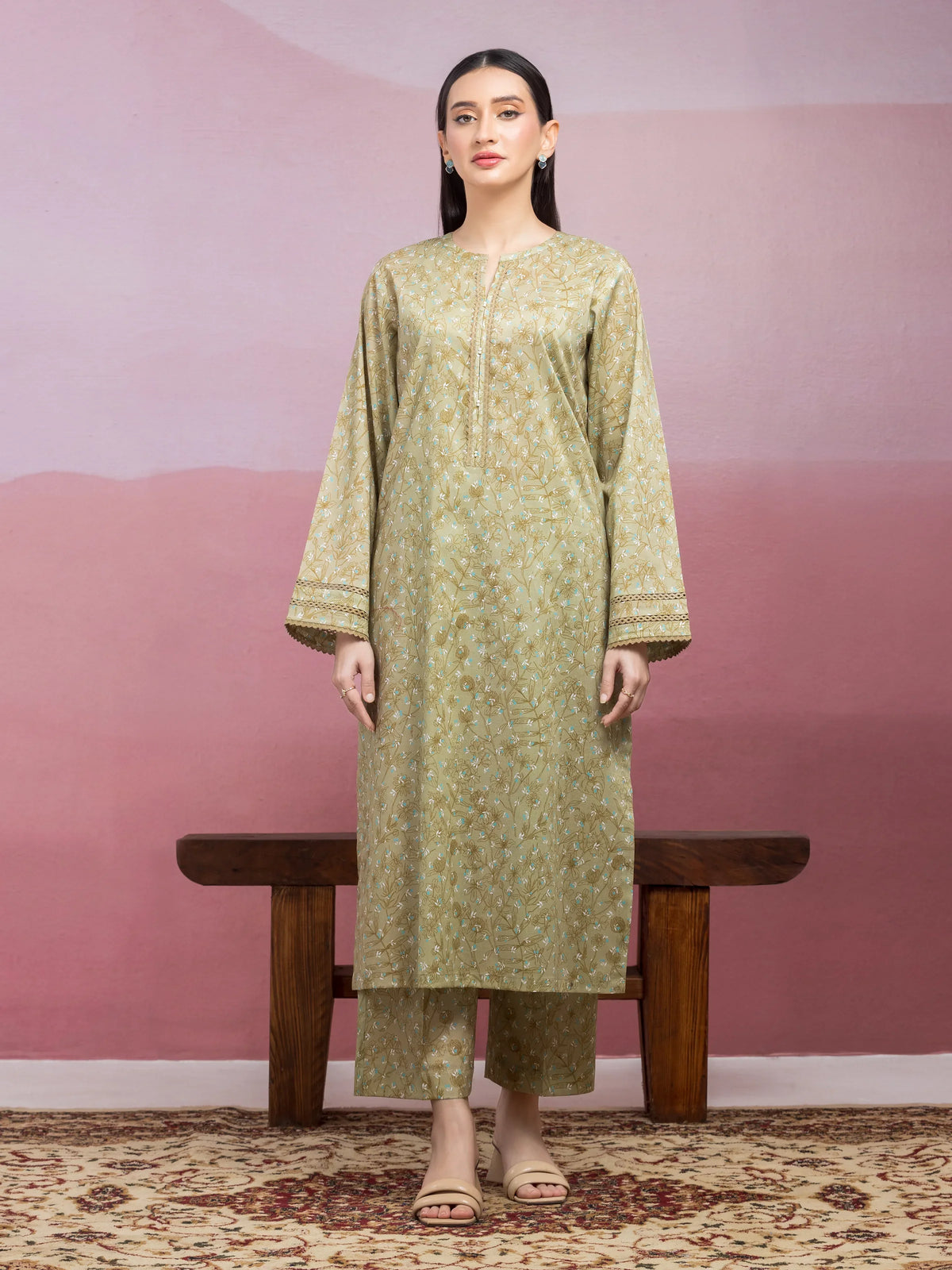 EDENROBE-35413-Unstitched Mehndi Printed Lawn 2 Piece -