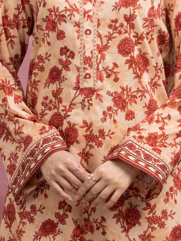 EDENROBE 35416-Unstitched Peach Printed Lawn 2 Piece -