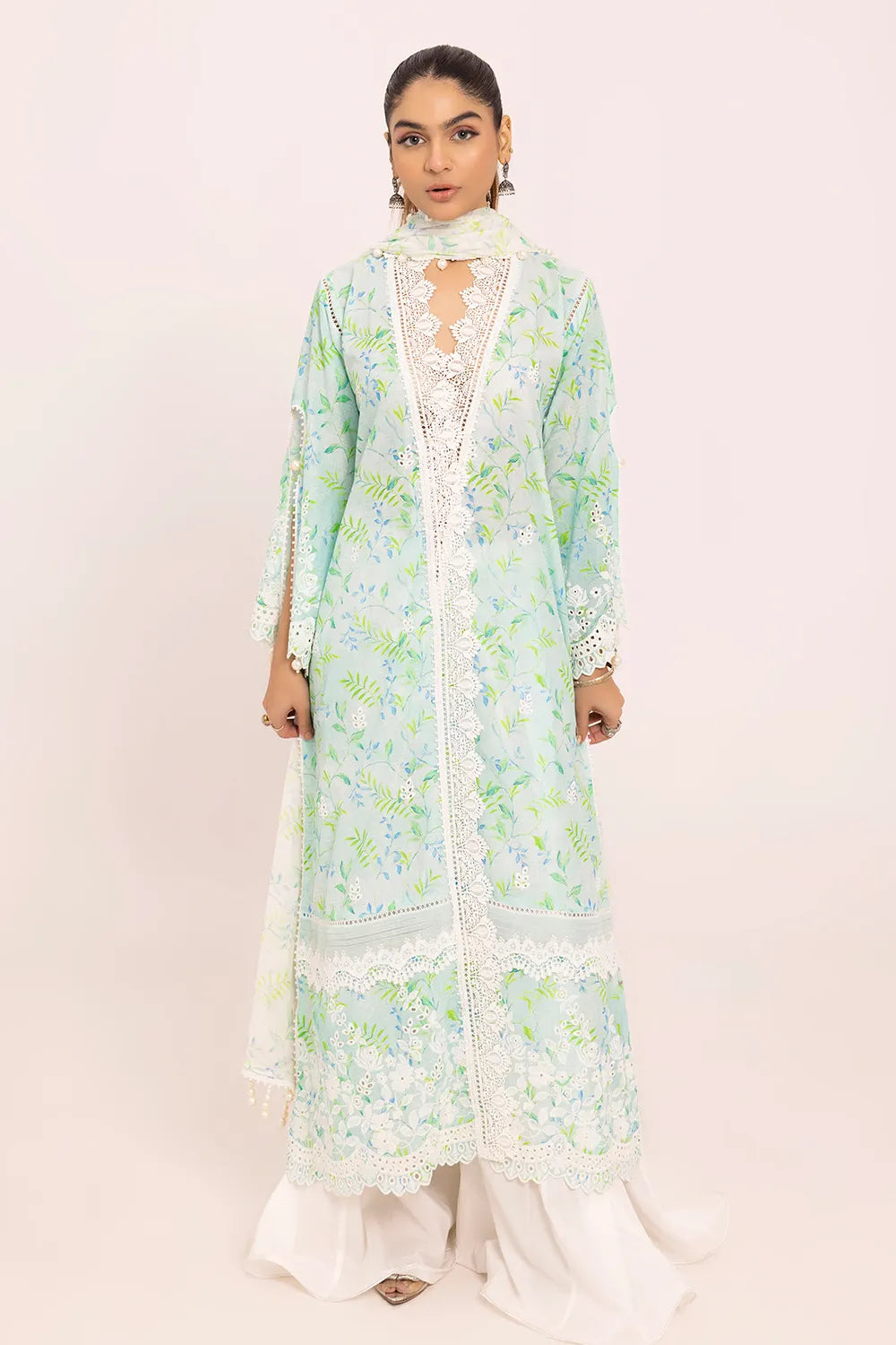 GUL AHMED-3 Piece Unstithed Embroidered Lawn Suit with Printed Chiffon Dupatta BM-42033