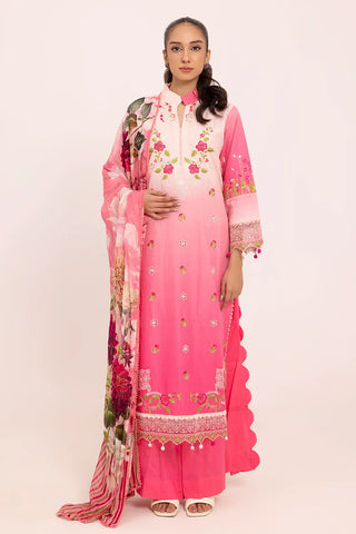 GUL AHMED-3 Piece Unstithed Embroidered Lawn Suit with Printed Chiffon Dupatta BM-52029