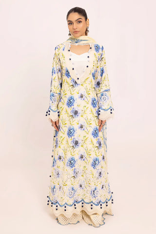 GUL AHMED-3 Piece Unstithed Embroidered Lawn Suit with Printed Chiffon Dupatta BM-42036
