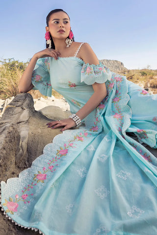 GUL AHMED -3 Piece Unstithed Embroidered Lawn Suit with Embroidered Denting Lawn Dupatta DN-52024