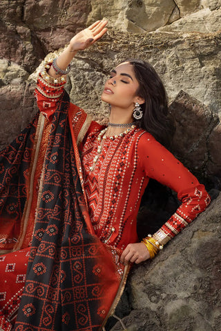 GUL AHMED -3 Piece Unstitched Zari Embroidered Lawn Suit with Gold Lacquer Printed Lawn Dupatta CL-52443