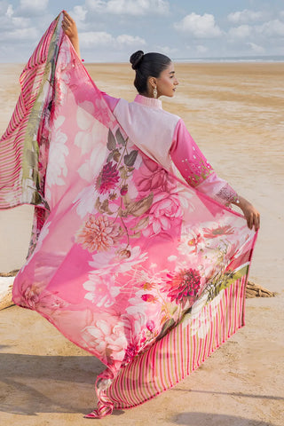GUL AHMED-3 Piece Unstithed Embroidered Lawn Suit with Printed Chiffon Dupatta BM-52029